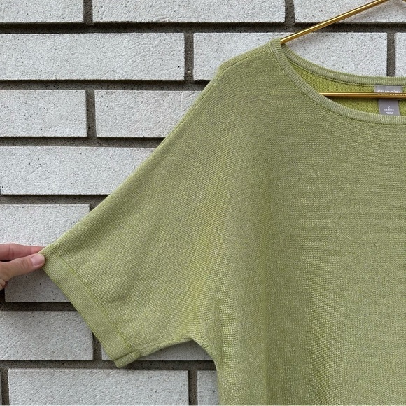 Chico’s Citron Green Shimmer Linen Blend Pullover Sweater Top L Metallic - Picture 5 of 11
